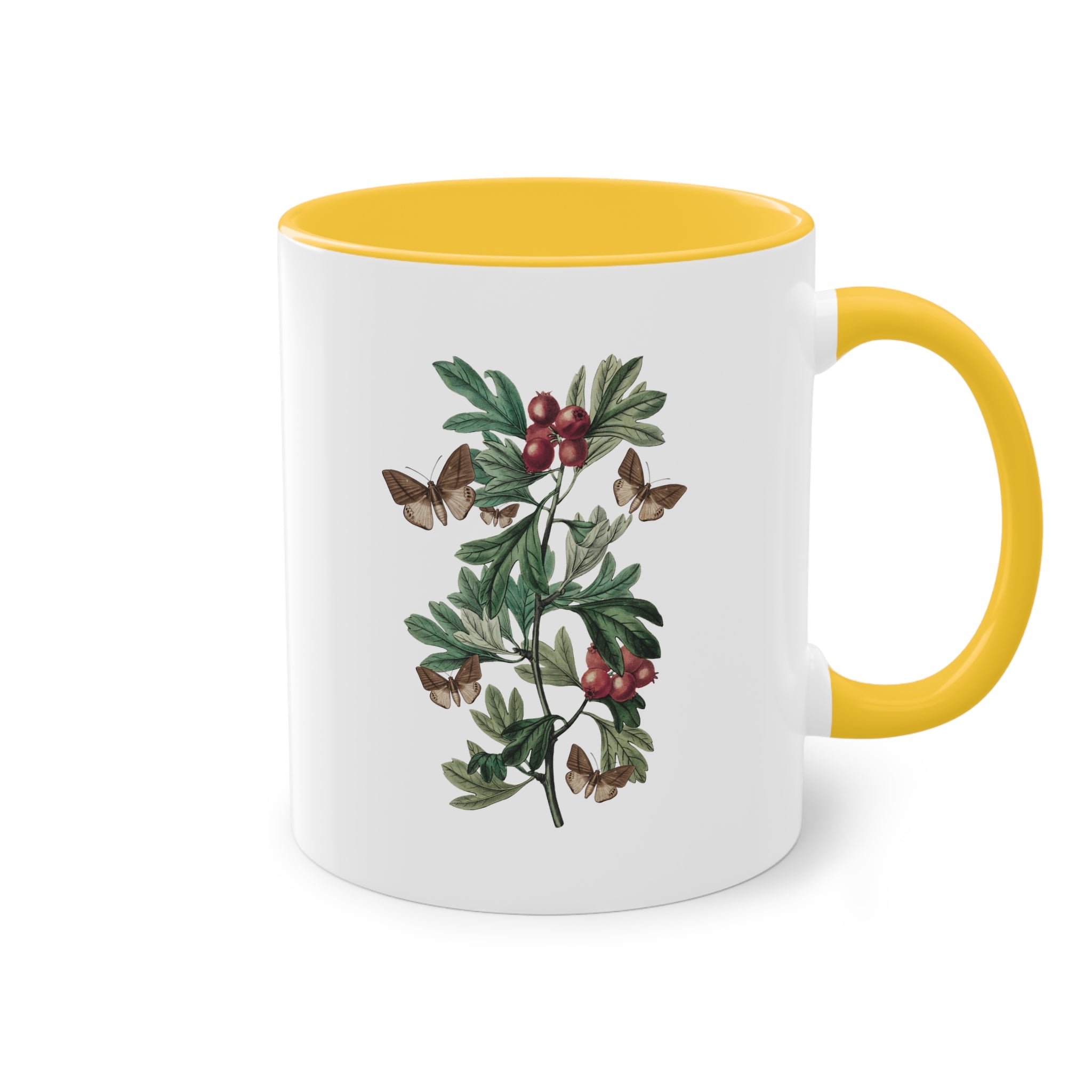 Zweifarbige Tasse mit winterlichem Beeren-Strauch und Falter | 325ml