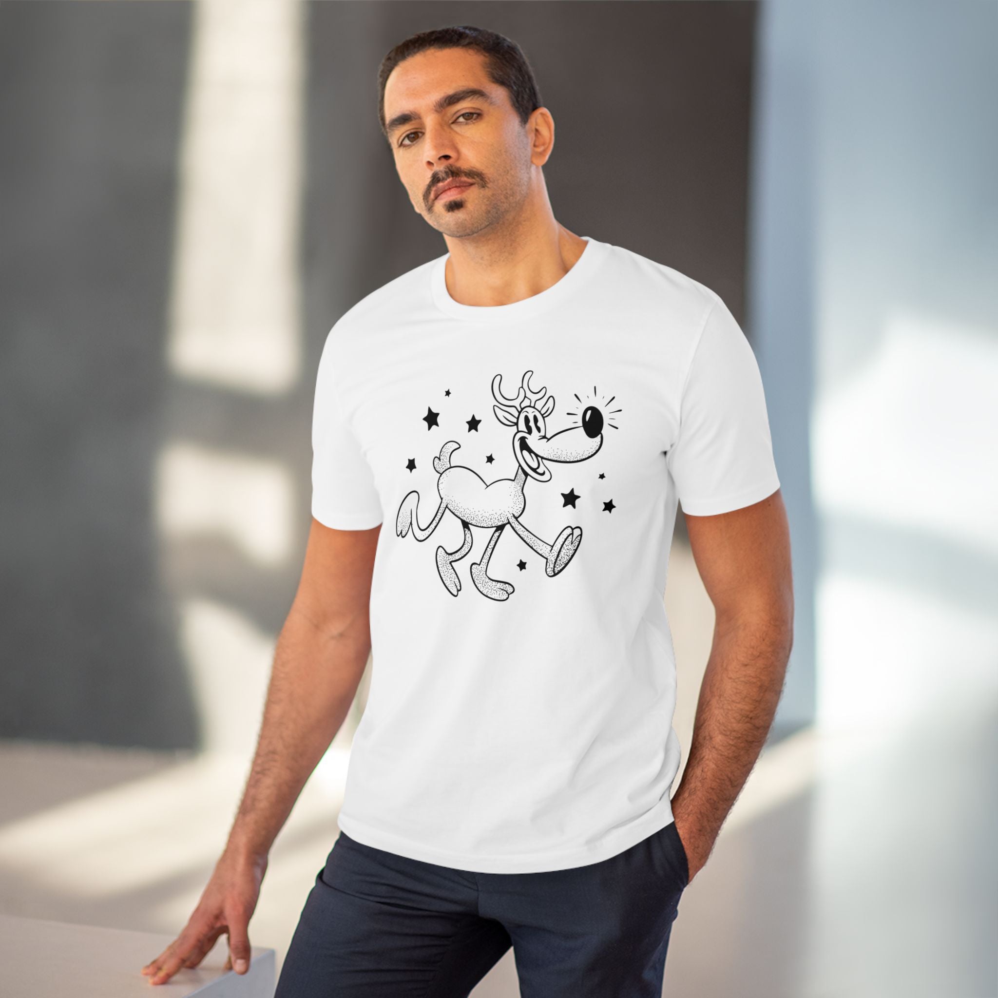 Unisex T-Shirt mit lustigem Rentier Cartoon – Weihnachten