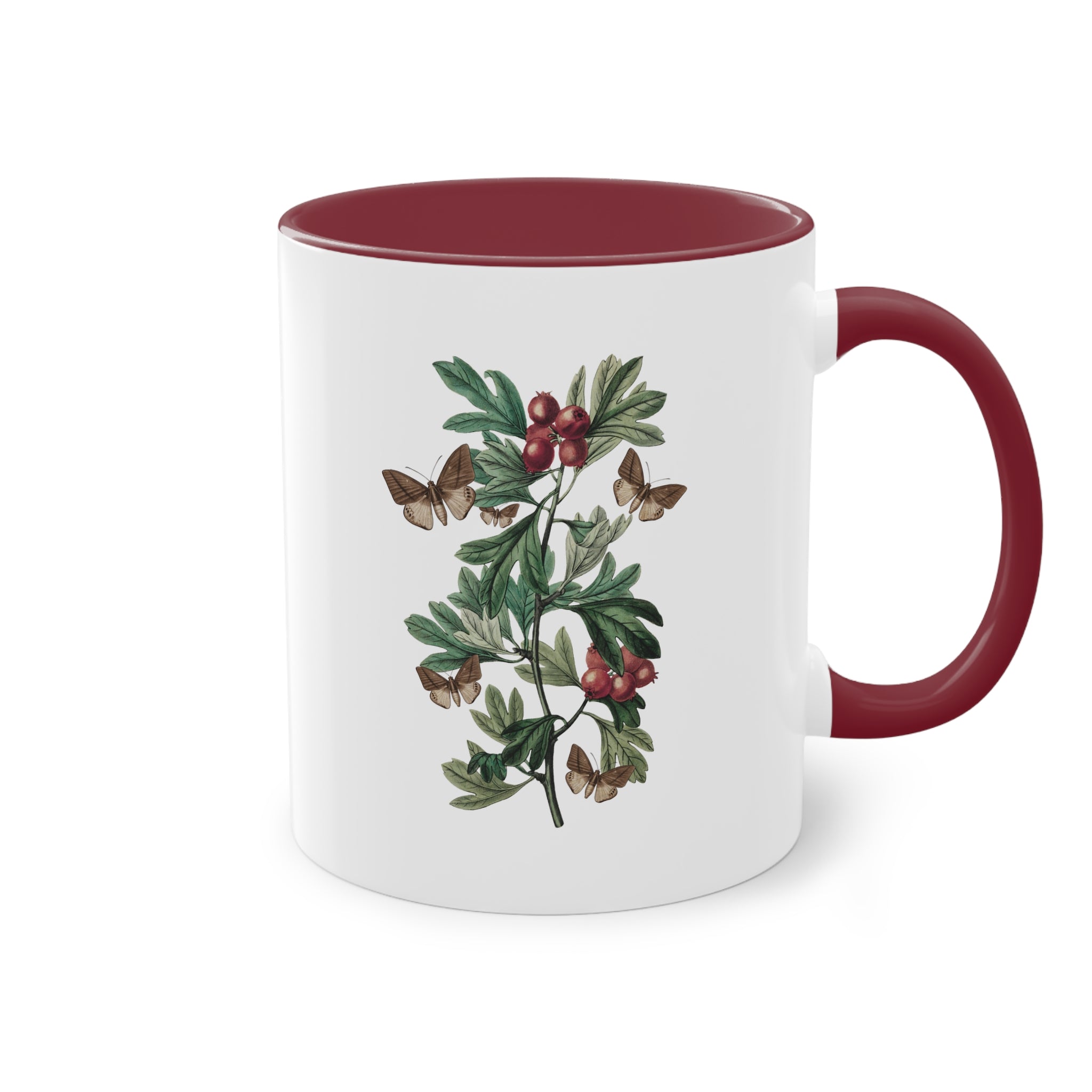 Zweifarbige Tasse mit winterlichem Beeren-Strauch und Falter | 325ml