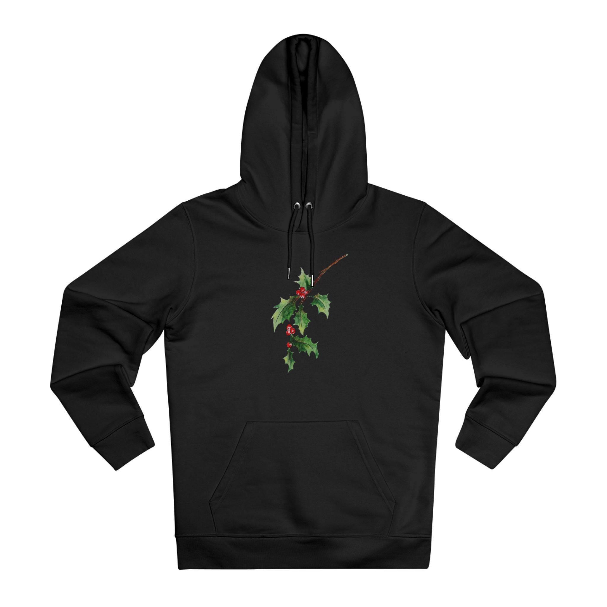 Unisex Weihnachts-Hoodie mit handgezeichnetem Stechpalmen-Motiv