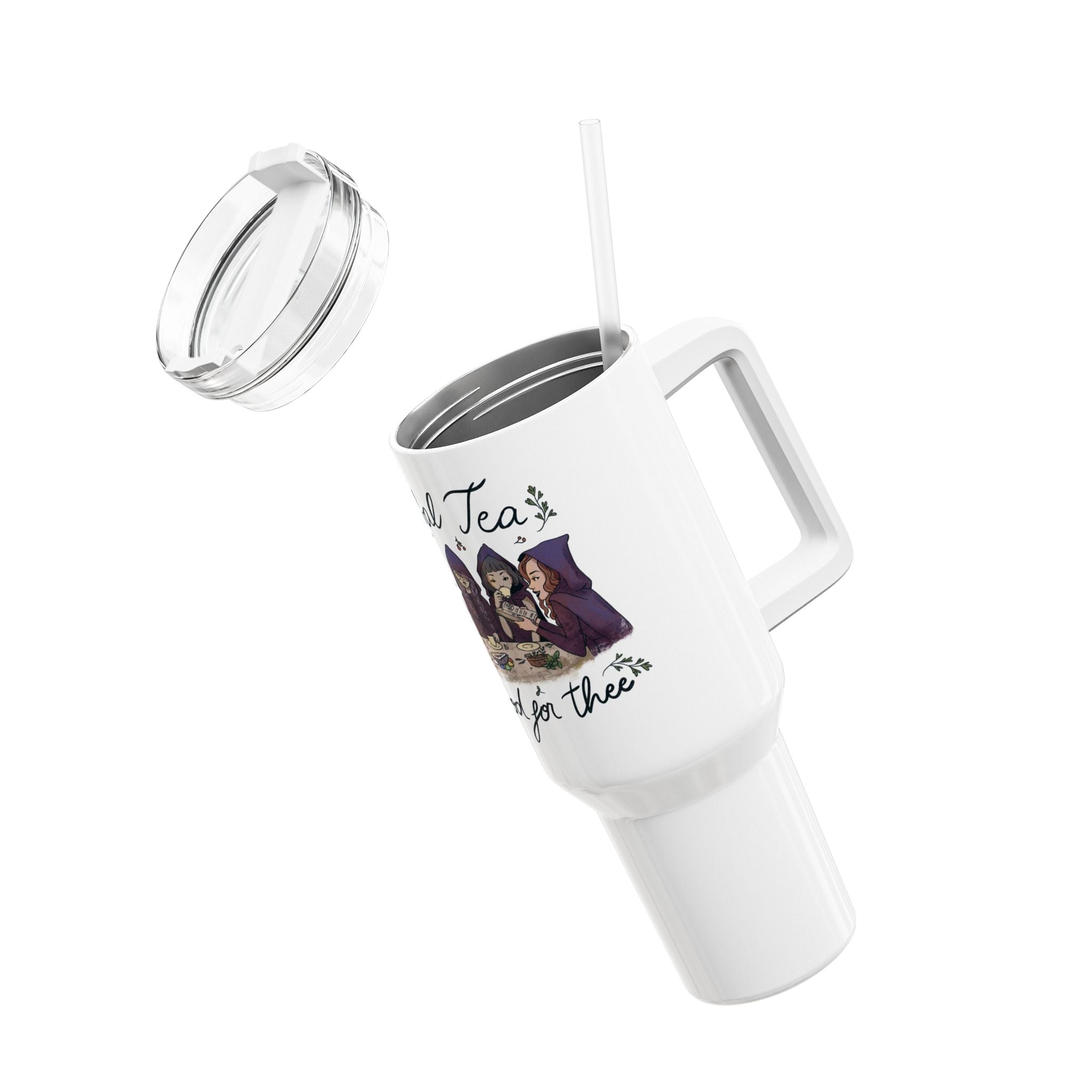 Edelstahl Tumbler mit Hexen-Design, doppelwandig isoliert, 40oz, BPA-frei, stilvoller Teebecher mit Deckel und Strohhalm.