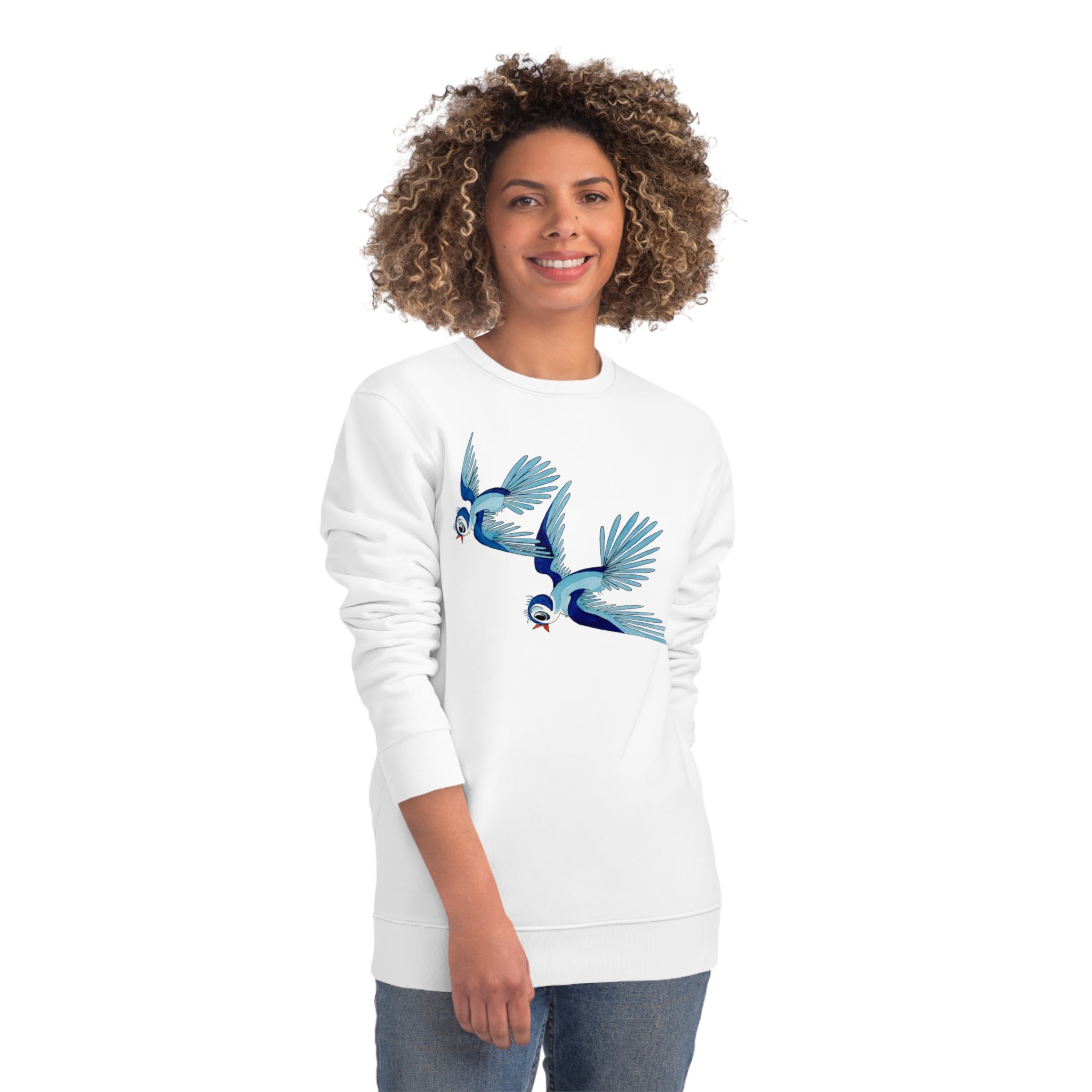 Unisex Sweatshirt mit handgezeichnetem Vogelmotiv – Nachhaltig & Stilvoll