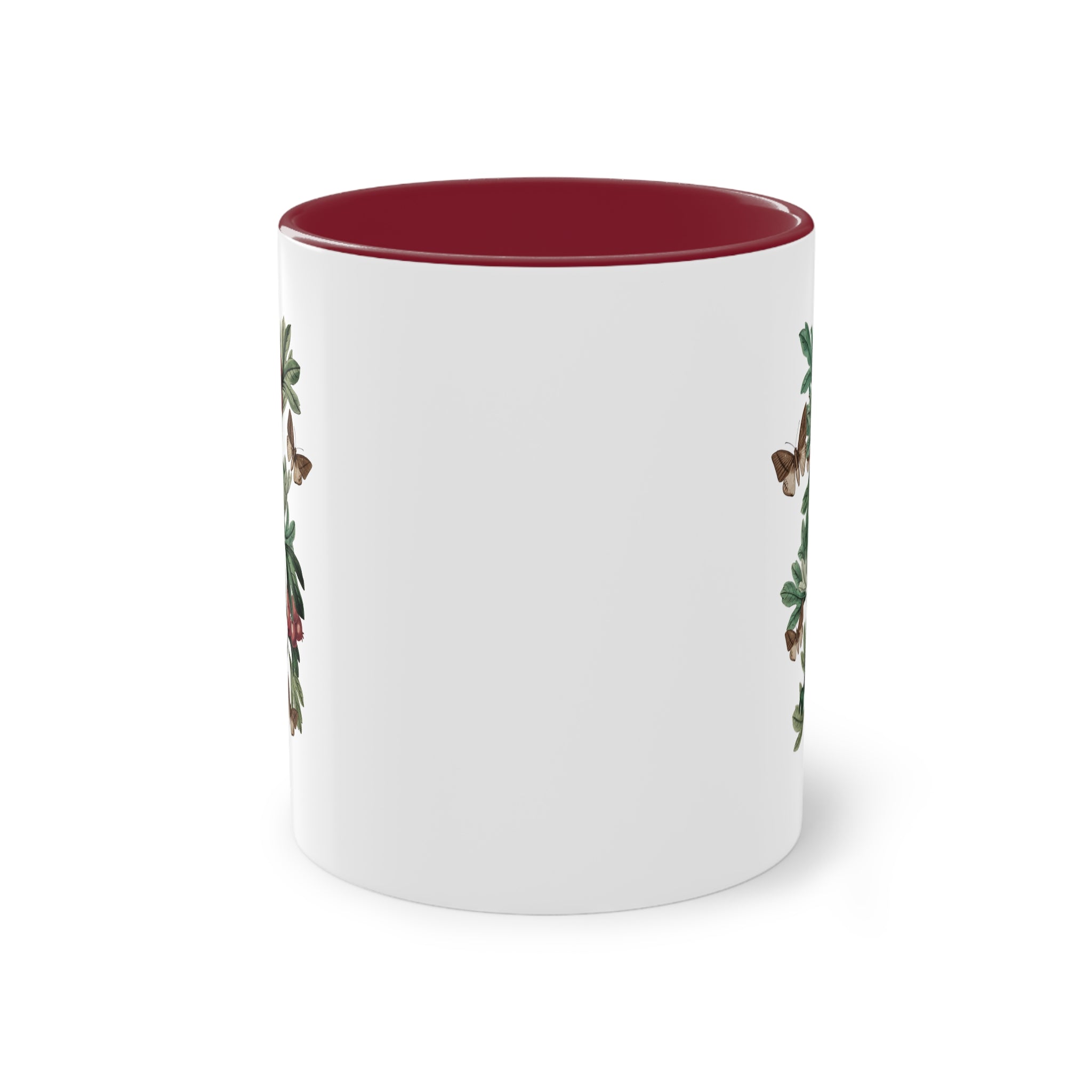 Zweifarbige Tasse mit winterlichem Beeren-Strauch und Falter | 325ml