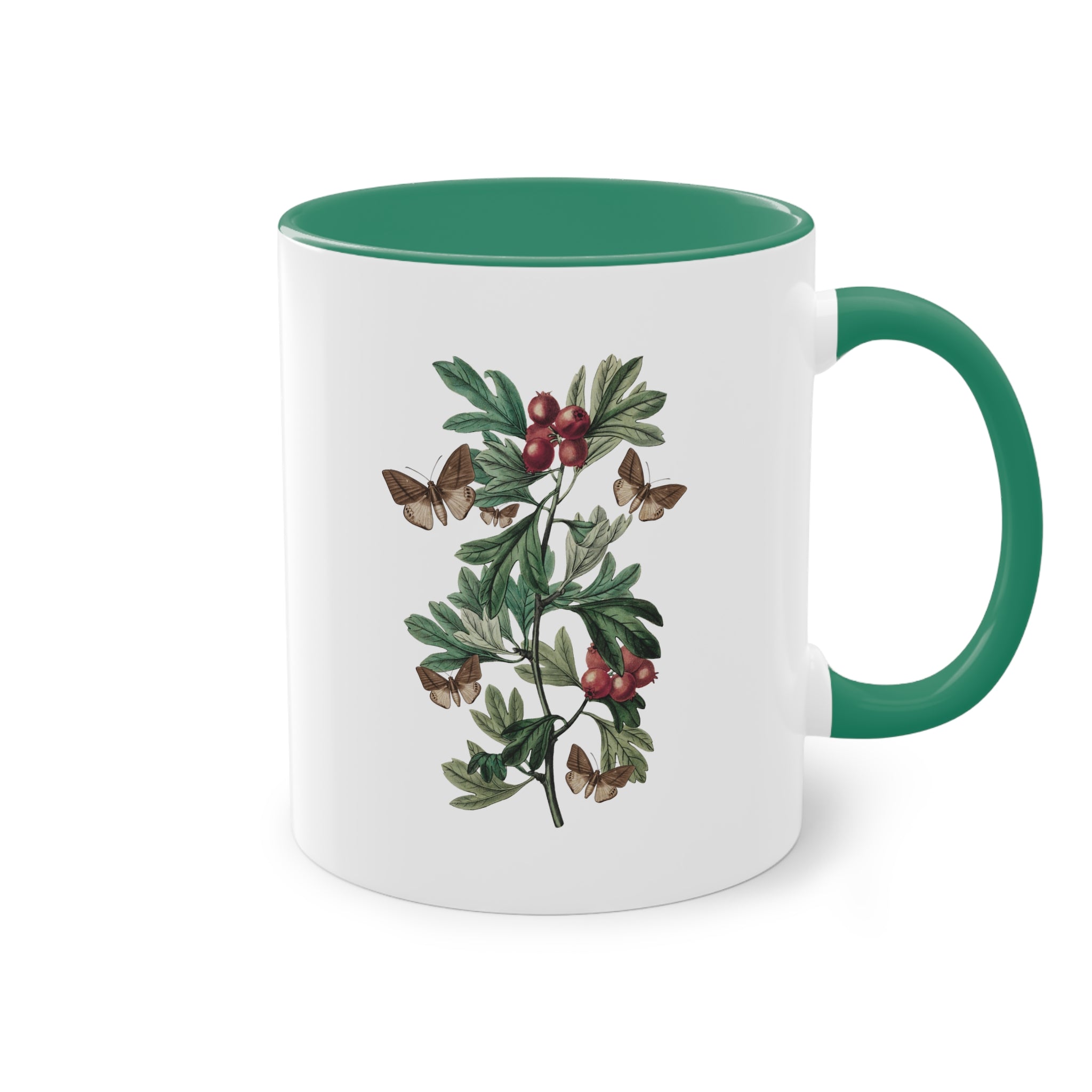 Zweifarbige Tasse mit winterlichem Beeren-Strauch und Falter | 325ml