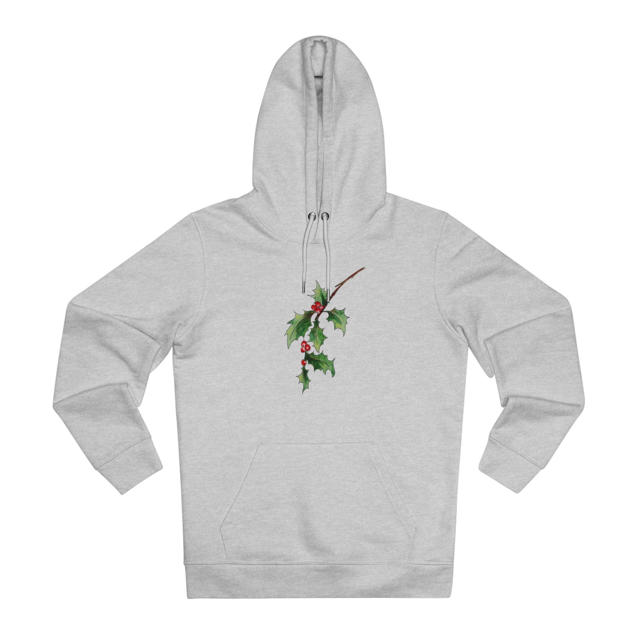 Unisex Weihnachts-Hoodie mit handgezeichnetem Stechpalmen-Motiv