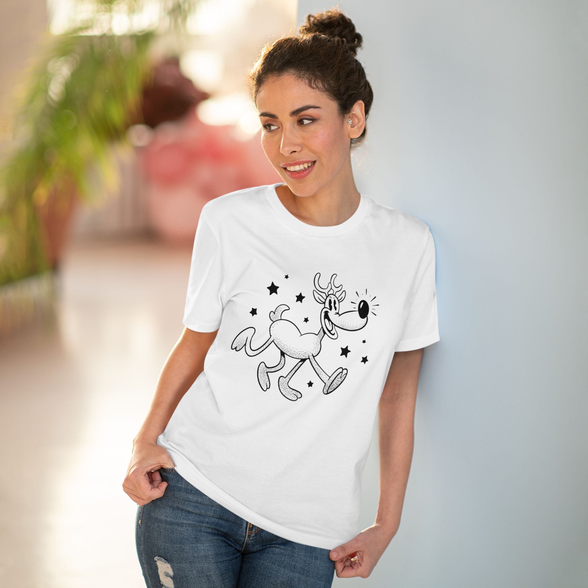 Unisex T-Shirt mit lustigem Rentier Cartoon – Weihnachten