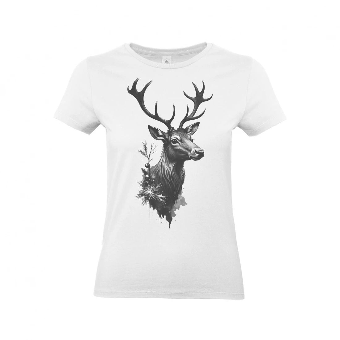 Damen T-Shirt mit Hirsch-Motiv – Cottagecore Winterdesign