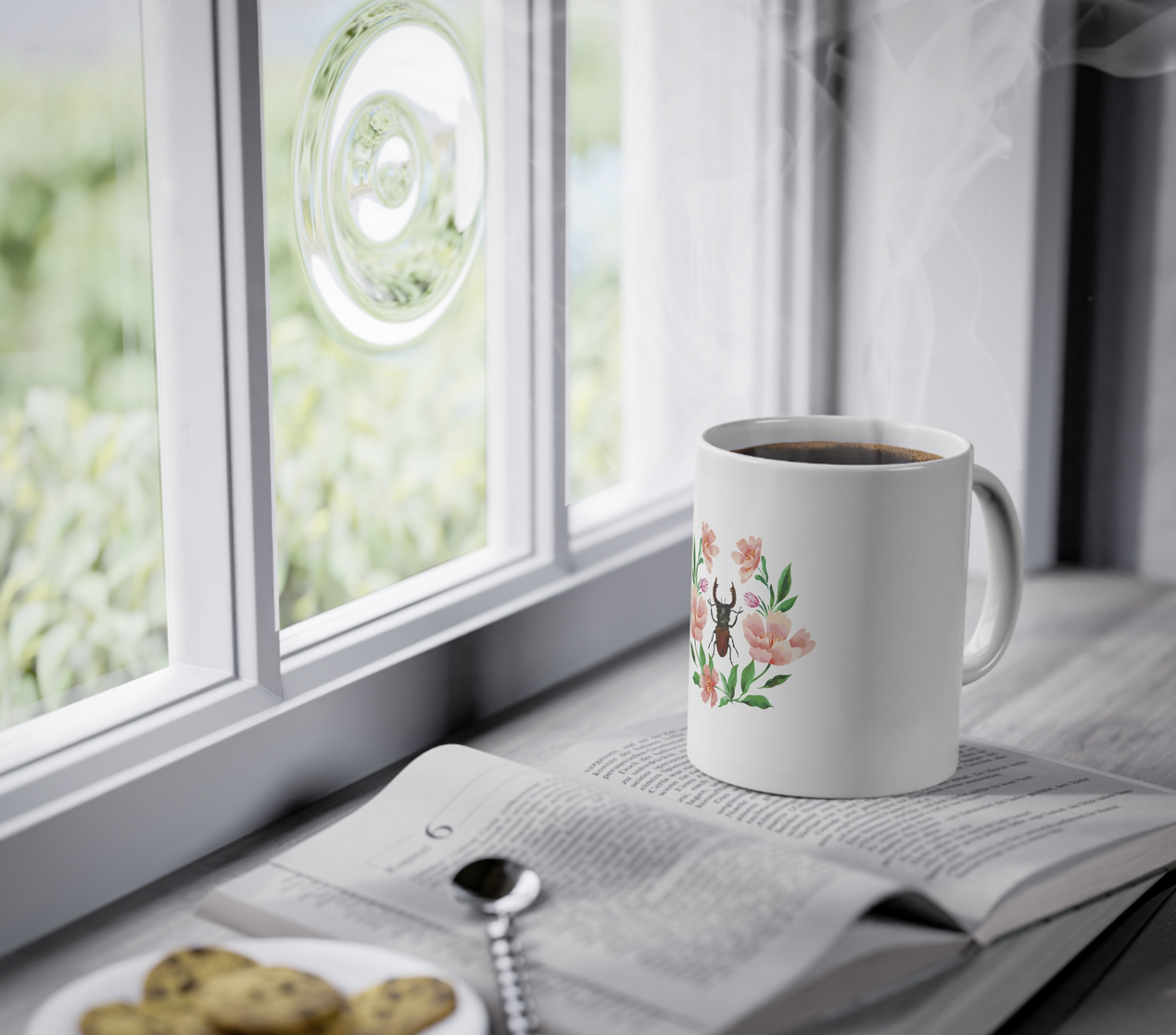 Blumen- und Hirschkäfer Tasse, perfekt für Insektenfans | 325ml