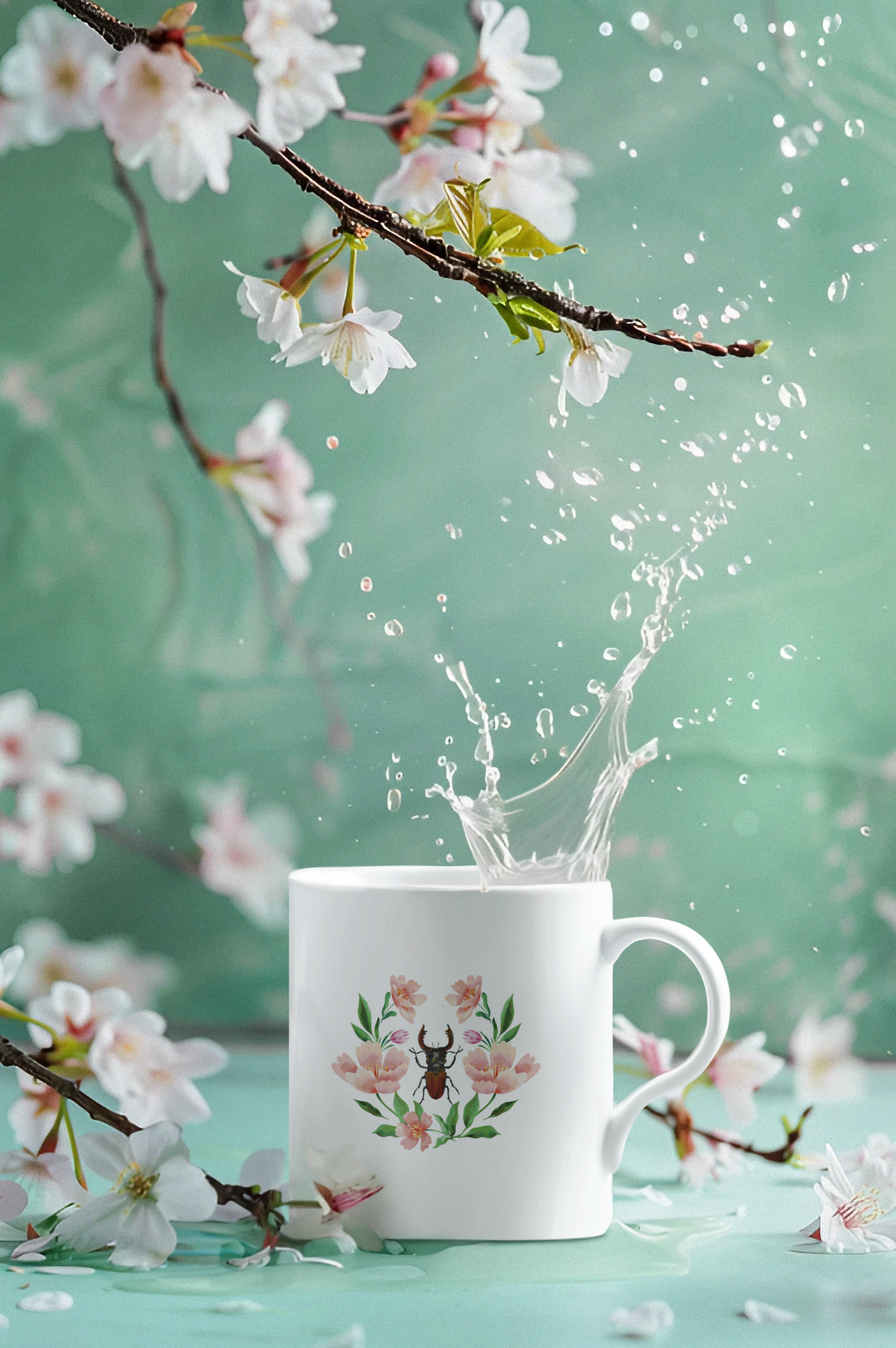 Blumen- und Hirschkäfer Tasse, perfekt für Insektenfans | 325ml