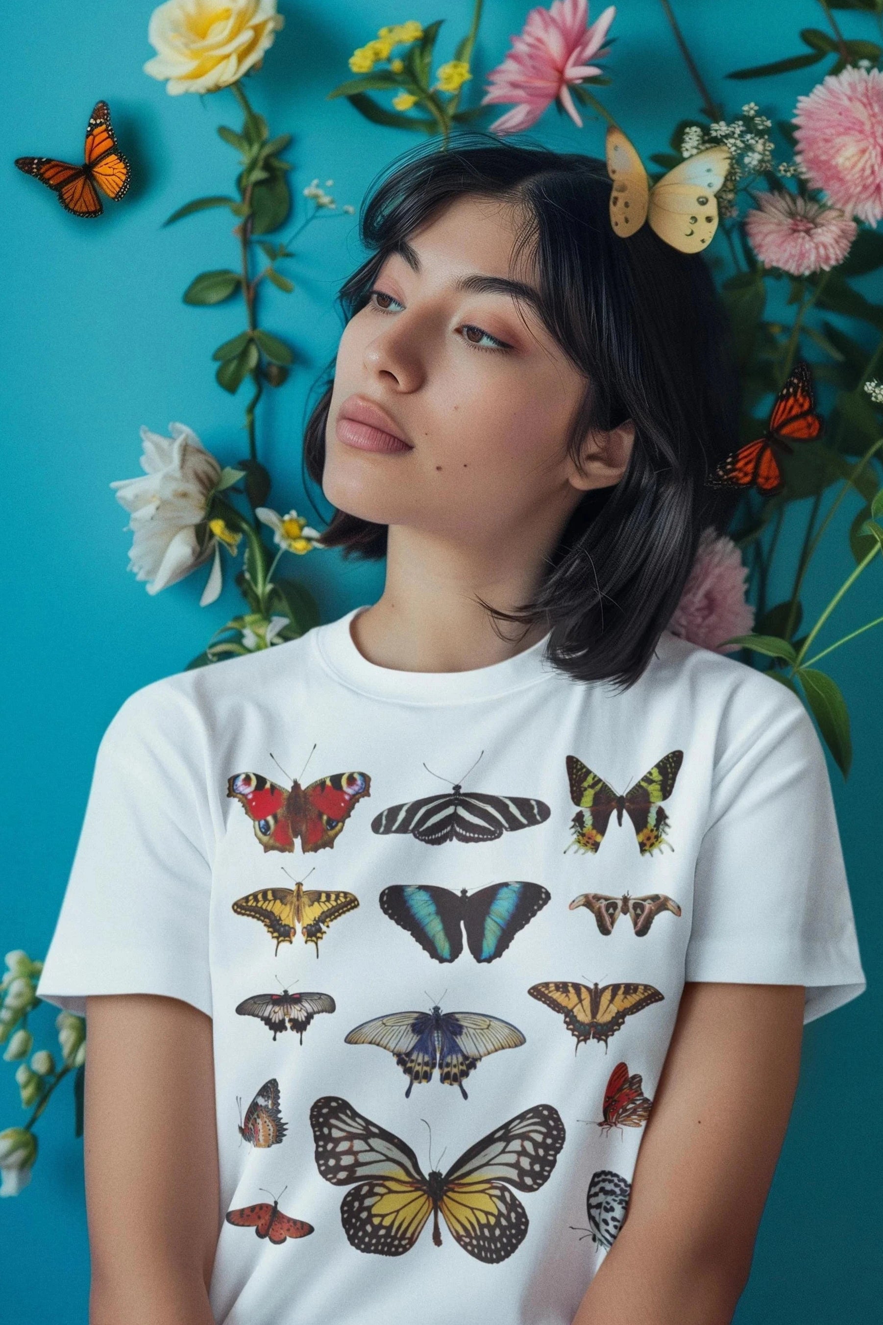 Schmetterling Vintage T-Shirt für Damen, mit verschiedenen Schmetterlingsarten